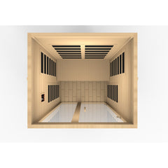 Dynamic Santiago 2 person Low EMF infrared sauna photographed against a plain background