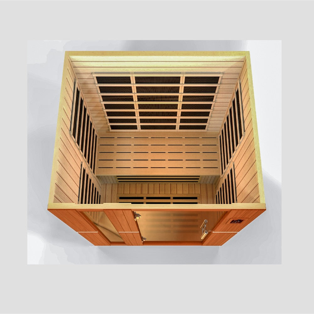 Dynamic Lugano 3 person Low EMF infrared sauna photographed against a plain background
