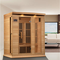 Maxxus MX-K306-01-ZF 3 person Near Zero EMF infrared sauna photographed against a plain background