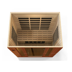 Dynamic Bergamo 4 person Low EMF infrared sauna photographed against a plain background