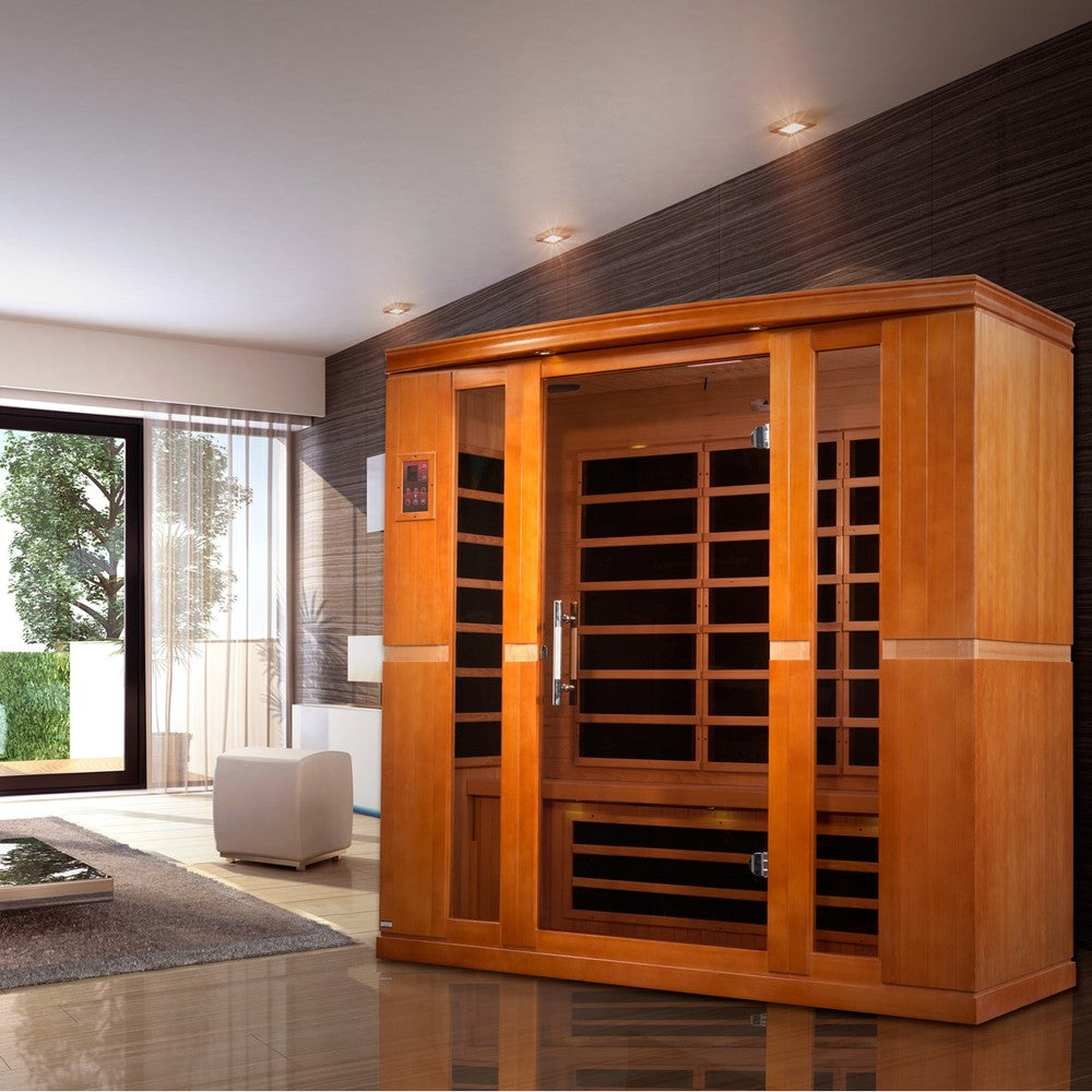 Dynamic Bergamo Elite 4 person Ultra Low EMF infrared sauna photographed against a plain background