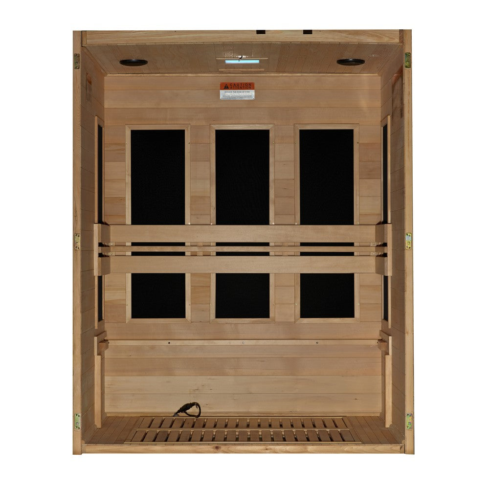 Maxxus S-Line Yoga 3 person Ultra Low EMF infrared sauna photographed against a plain background