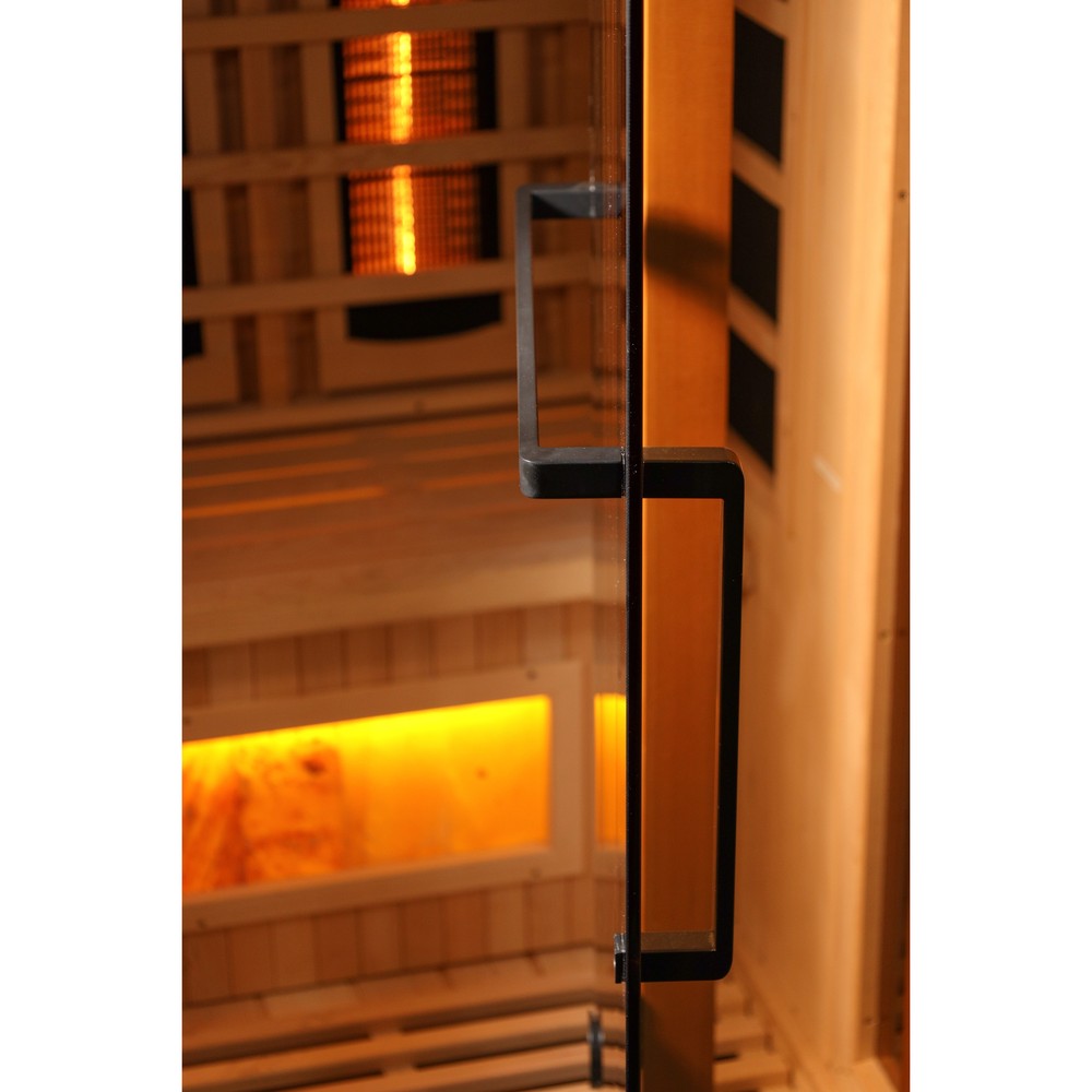 Golden Designs GDI-8020-03 2 person full spectrum infrared sauna detail of the door handle and frame