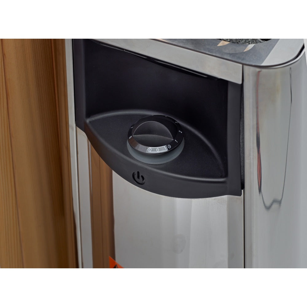 Golden Designs Andermatt 3 Person Traditional Sauna Harvia wall stove installed inside traditional sauna