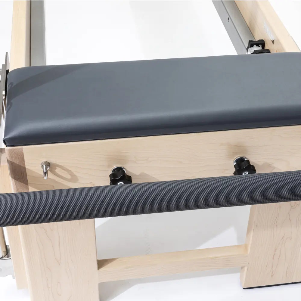 Grey Elina Pilates Elite Cadillac Reformer adjustable footbar detail