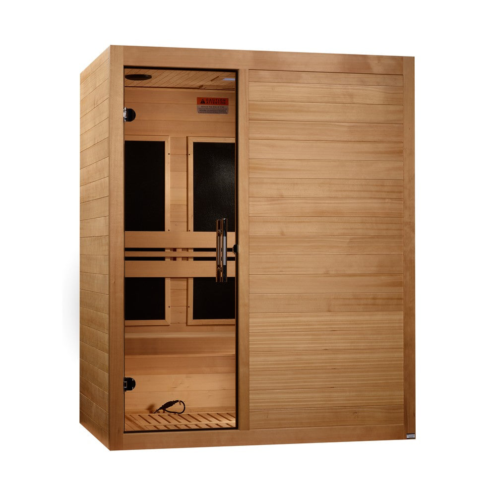 Maxxus S-Line Yoga 3 person Ultra Low EMF infrared sauna photographed against a plain background