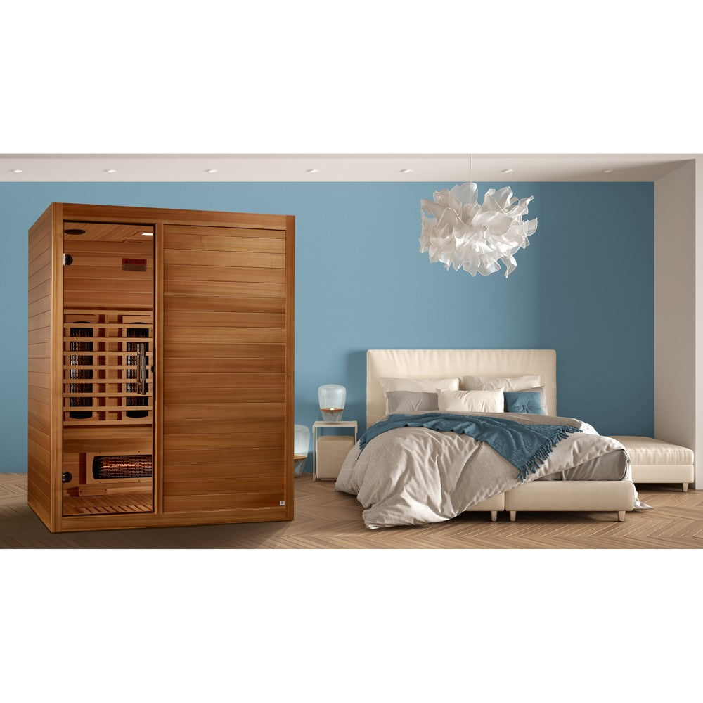 Maxxus S-Line Yoga 3 person full spectrum infrared sauna photographed against a plain background
