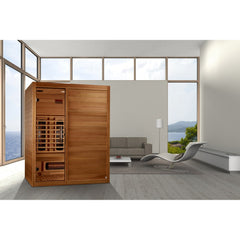 Maxxus S-Line Yoga 3 person full spectrum infrared sauna photographed against a plain background