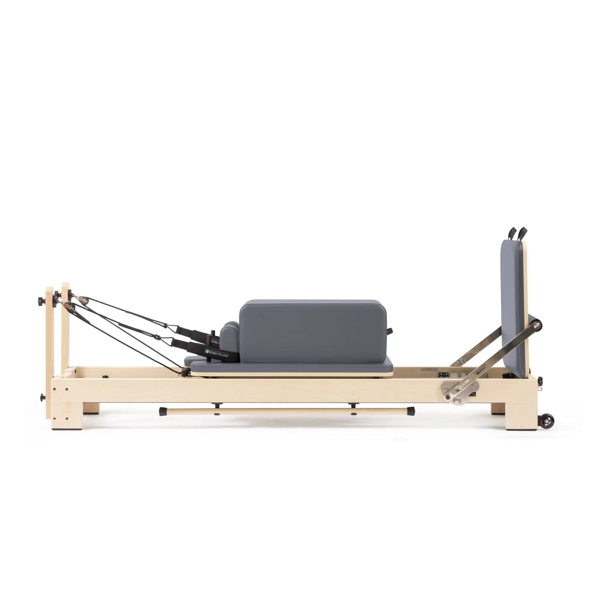 Elina Pilates Lignum wooden reformer in grey with sitting box