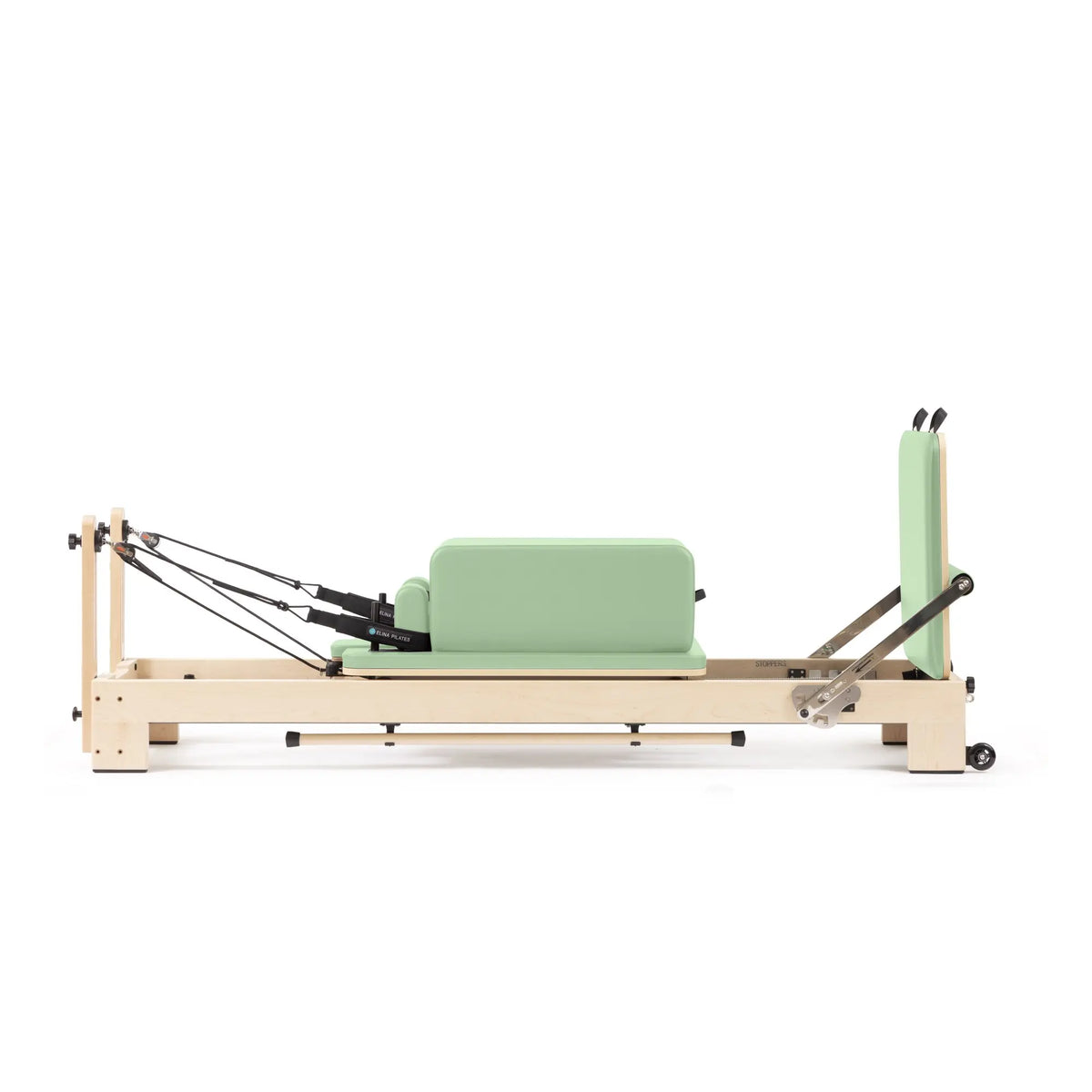Elina Pilates Lignum wooden reformer in green with sitting box