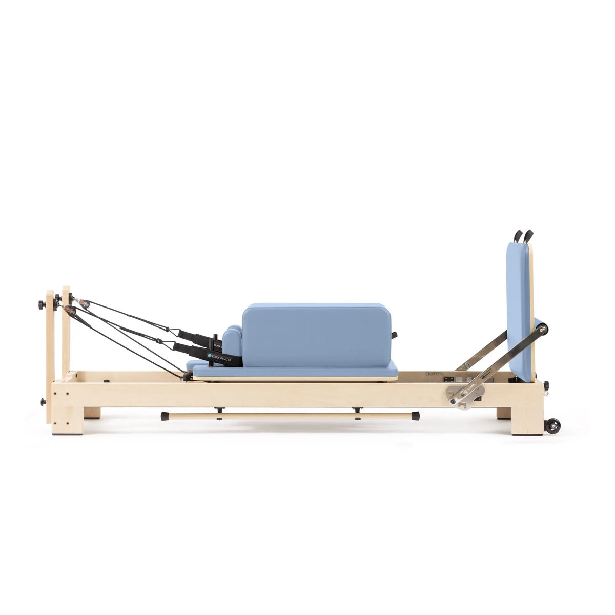 Elina Pilates Lignum wooden reformer in Ocean Blue with sitting box