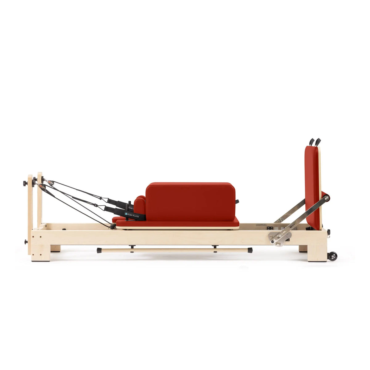 Elina Pilates Lignum wooden reformer in red with sitting box