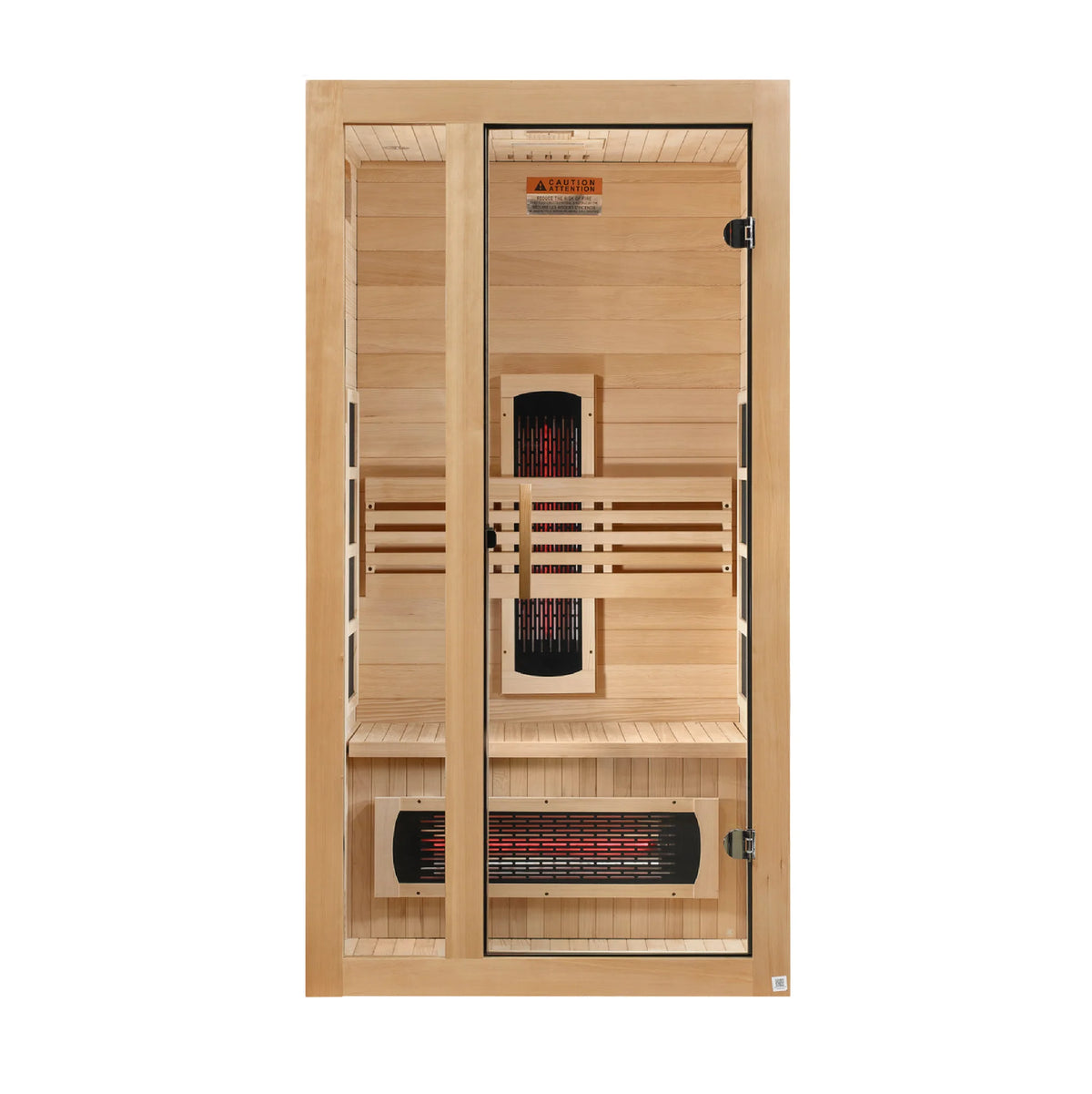 Dynamic Gracia 1 person Full Spectrum Near Zero EMF infrared sauna product render, front facing view