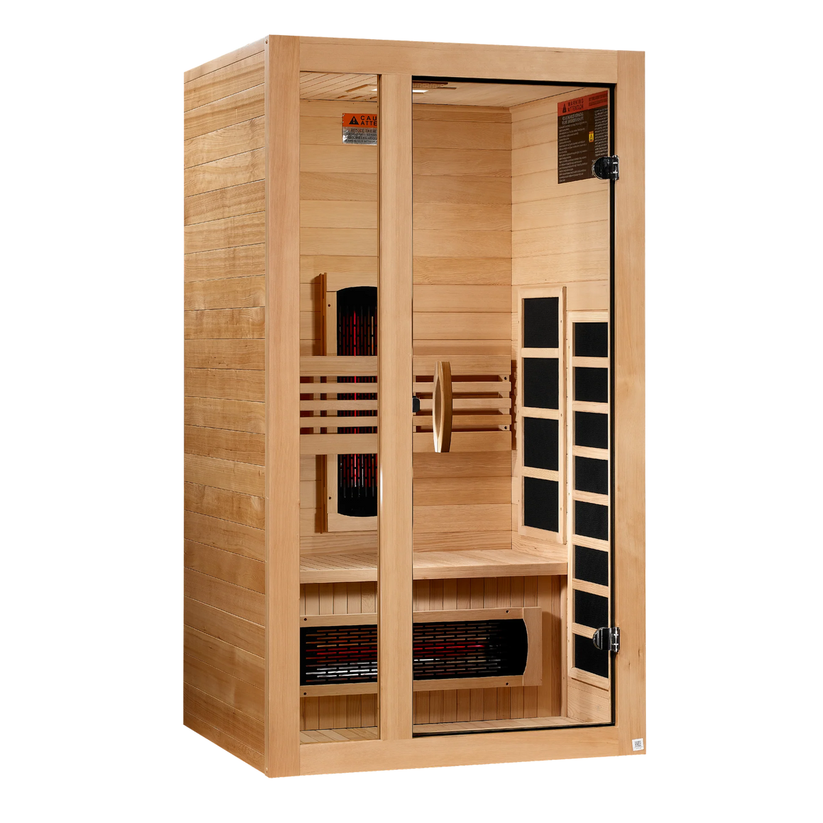 Dynamic Gracia 1 person Full Spectrum Near Zero EMF infrared sauna product render, right angle view