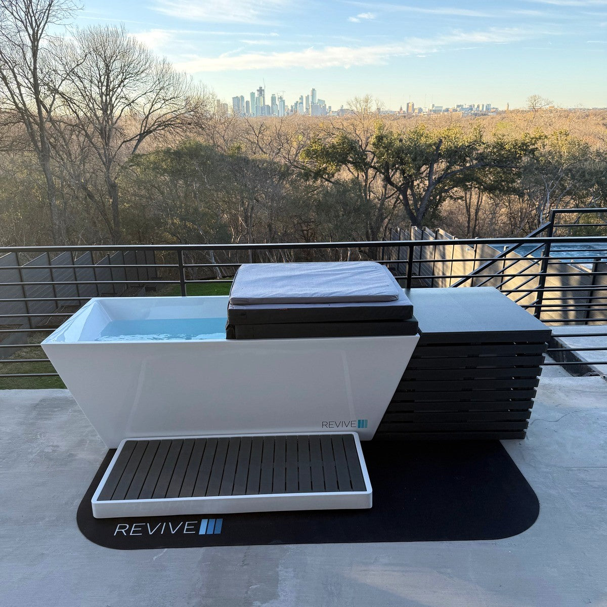 Revive cold plunge accessories in a home recovery space