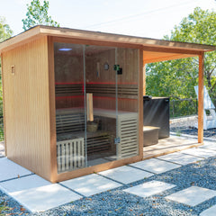 4 Person Sauna with Covered Deck Extension and plunge setting