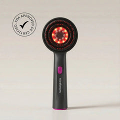 Nicebeam 3-in-1 Scalp Massager with red light LEDs on a beige background