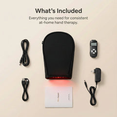 Nicebeam Red Light Therapy Hand Gloves kit contents with glove, controller, cables and charger