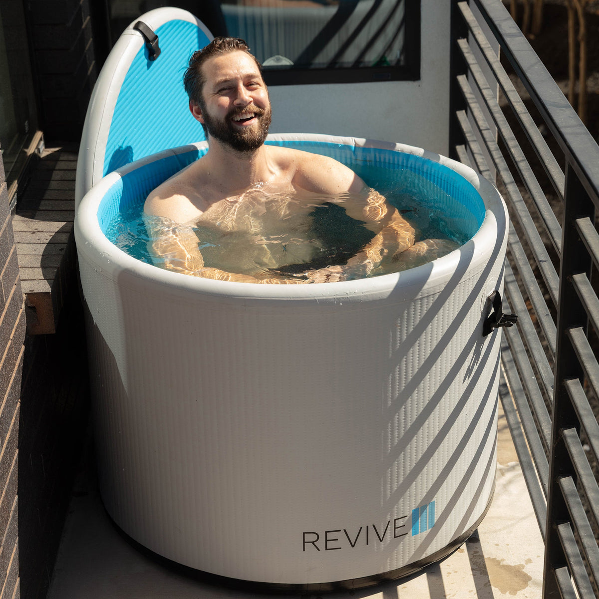 Revive Inflatable Pod Plunge set up in a compact space