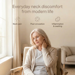 Graphic of a woman touching her neck with icons for everyday neck discomfort