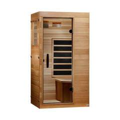 Dynamic Sicily Elite DYN-1101-01 compact one-person Ultra Low EMF infrared sauna, opposite angled view