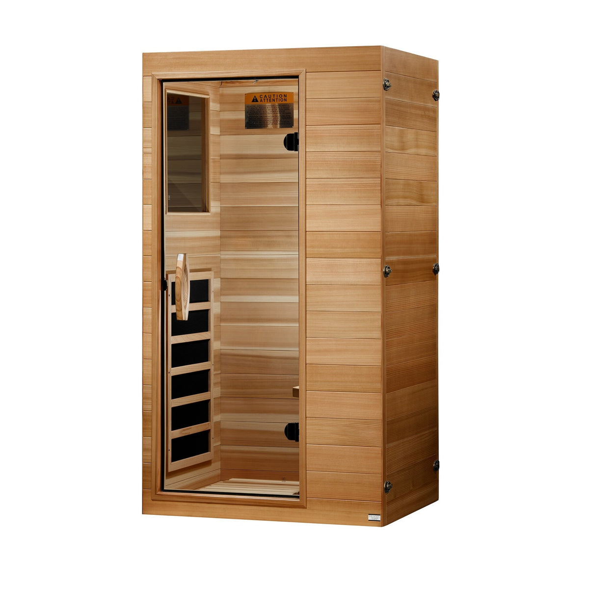 Dynamic Sicily Elite compact Pacific Cedar infrared sauna angled view