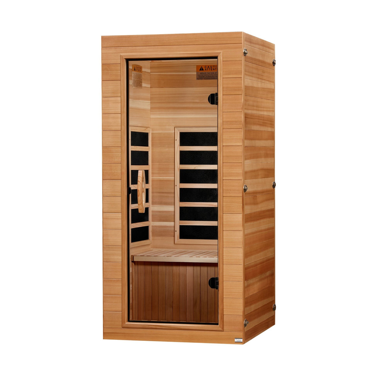 Dynamic Vero Elite DYN-1201-01 compact one-person Ultra Low EMF infrared sauna, opposite angled view