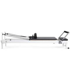 Elina Pilates Nubium aluminum reformer with black upholstery, side view
