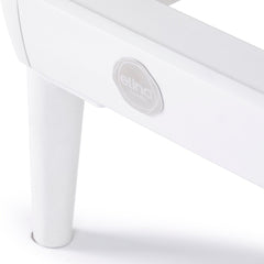 White aluminum frame and Elina Pilates badge on the Nubium reformer