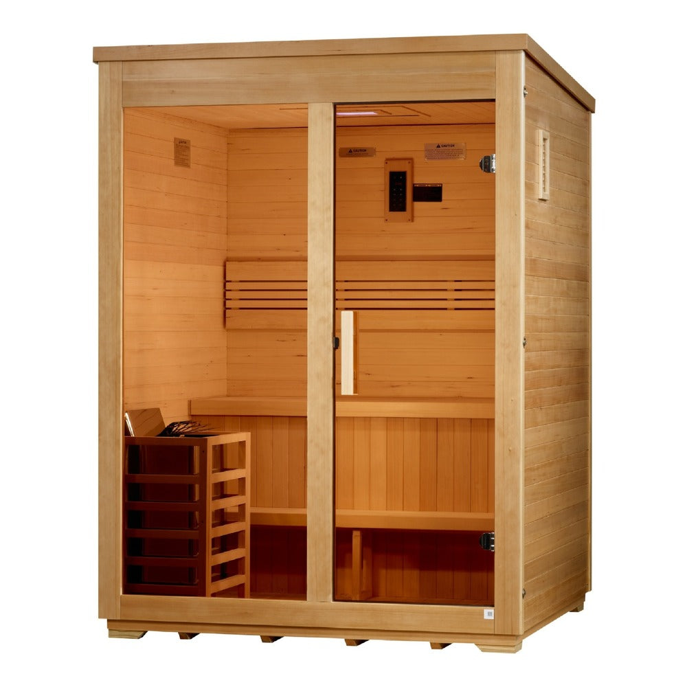 Golden Designs Arlberg Flat Roof 3 Person Outdoor Traditional Sauna left angle