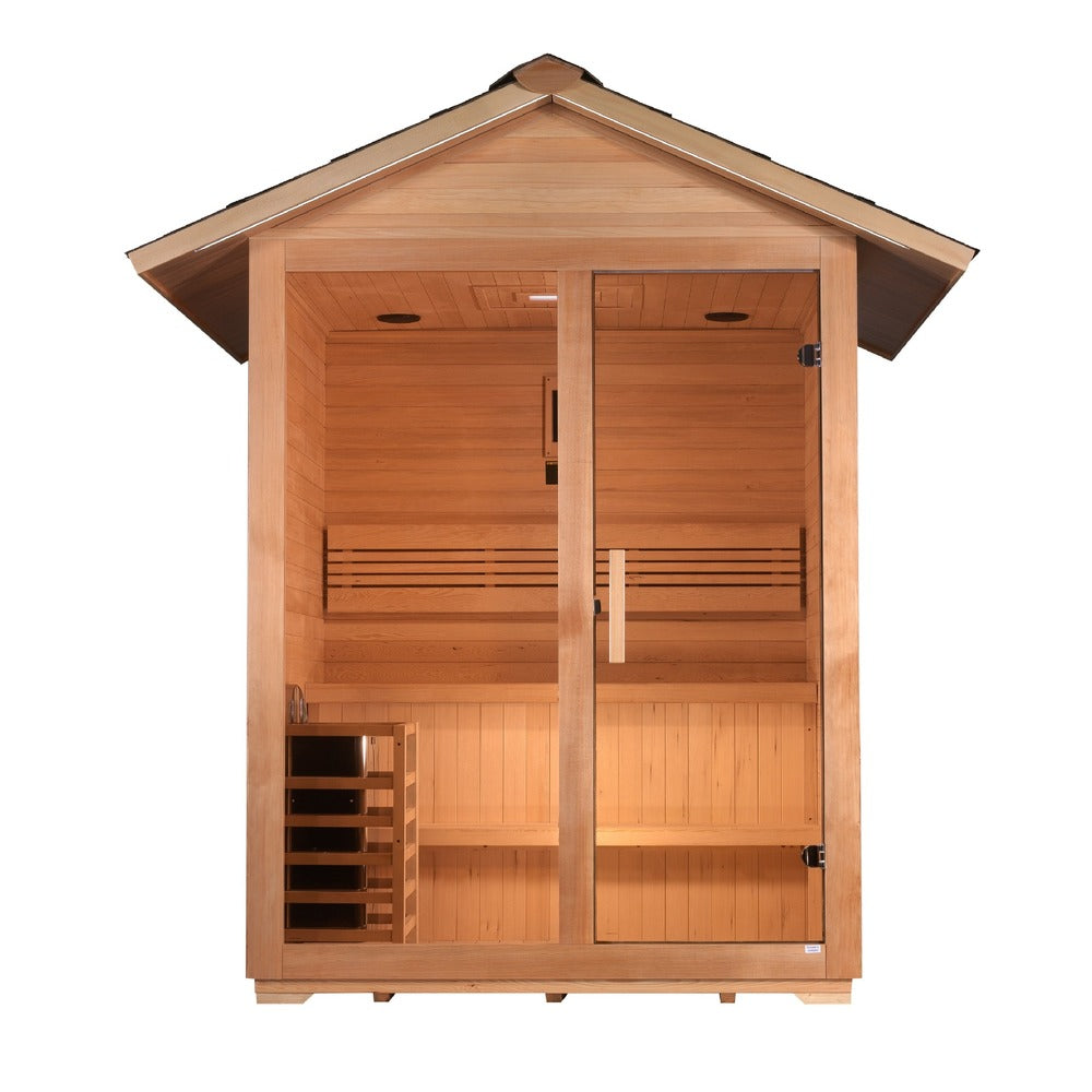 Golden Designs Arlberg 3 Person Outdoor Traditional Sauna left angle