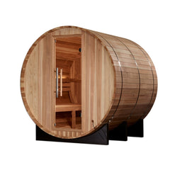 Golden Designs Arosa 4 Person Outdoor Barrel Traditional Sauna front view