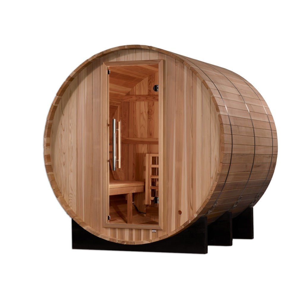 Golden Designs Arosa 4 Person Outdoor Barrel Traditional Sauna left angle