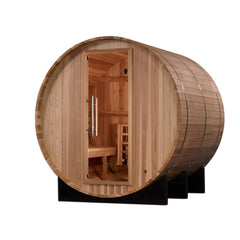 Golden Designs Arosa 4 Person Outdoor Barrel Traditional Sauna left angle