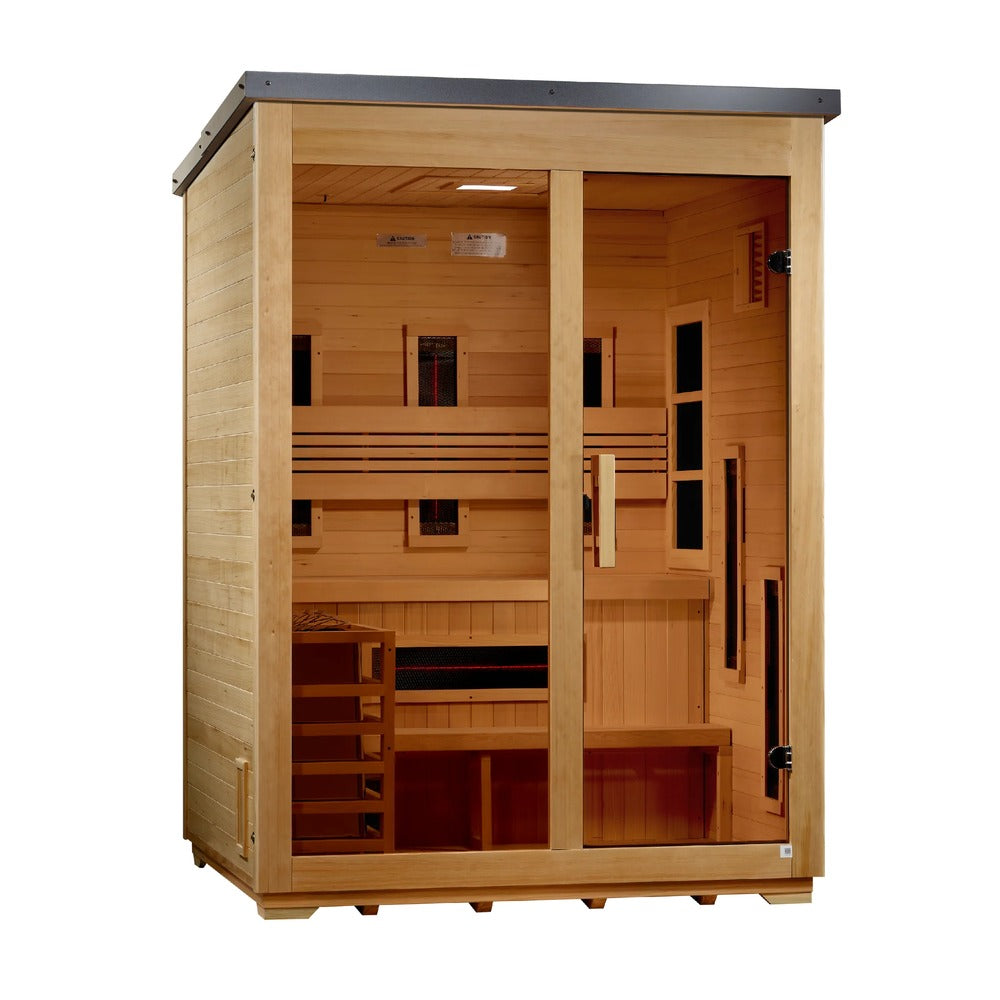 Golden Designs Carinthia Flat Roof 3 Person Flat Roof Outdoor Hybrid Sauna left angle