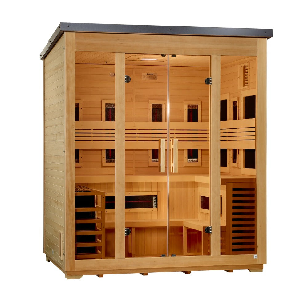 Golden Designs Gargellen Flat Roof 5 Person Flat Roof Outdoor Hybrid Sauna left angle