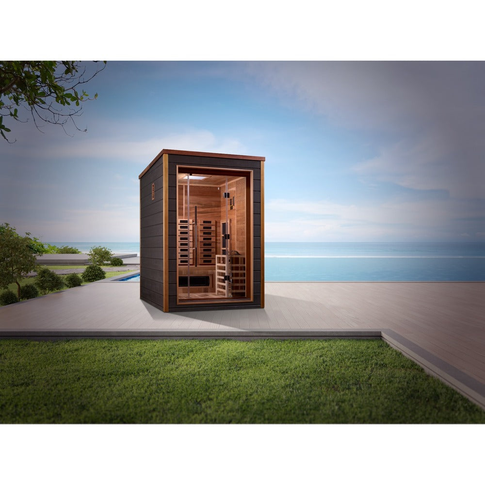 Golden Designs Nora 2 Person Modern Outdoor Hybrid Sauna isolated shadow