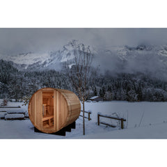 Golden Designs St. Moritz 2 Person Outdoor Barrel Traditional Sauna snow lifestyle