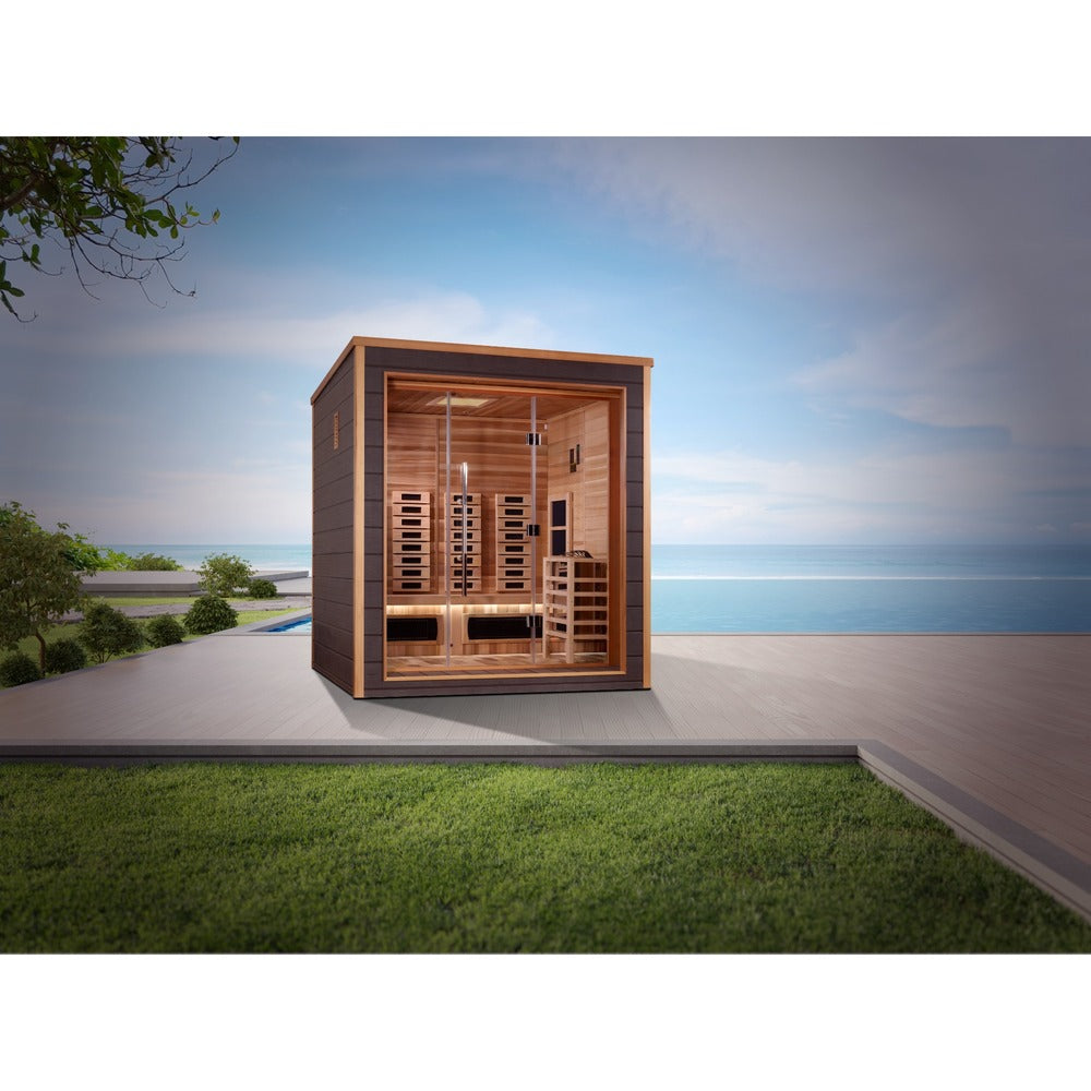 Golden Designs Visby 3 Person Modern Outdoor Hybrid Sauna isolated shadow