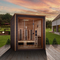 Golden Designs Visby 3 Person Modern Outdoor Hybrid Sauna poolside lifestyle