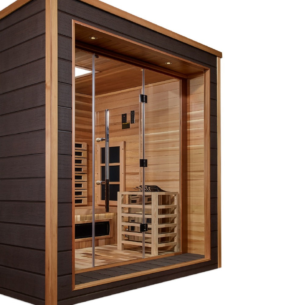Golden Designs Visby 3 Person Modern Outdoor Hybrid Sauna side angle