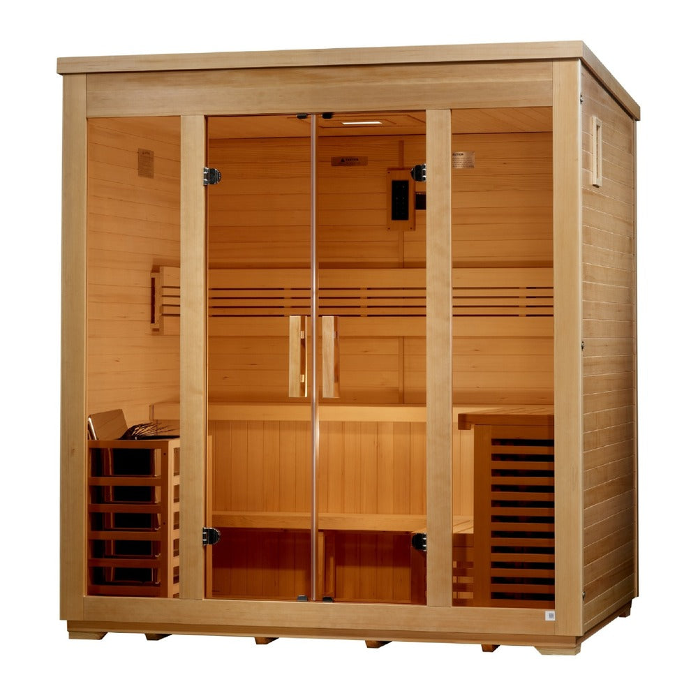 Golden Designs Vorarlberg Flat Roof 5 Person Outdoor Traditional Sauna right angle