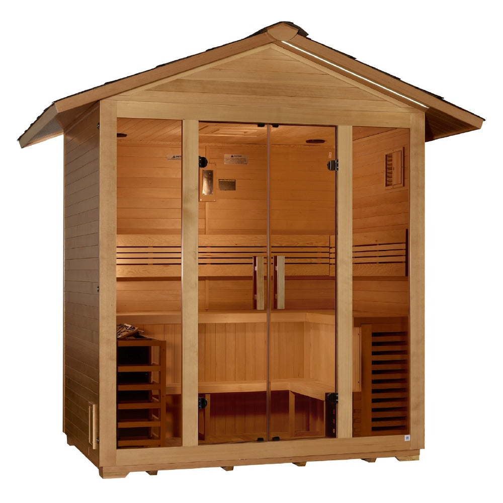 Golden Designs Vorarlberg 5 Person Outdoor Traditional Sauna left angle