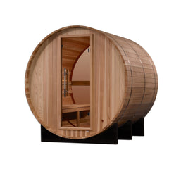 Golden Designs Zurich 4 Person Outdoor Barrel Traditional Sauna left angle