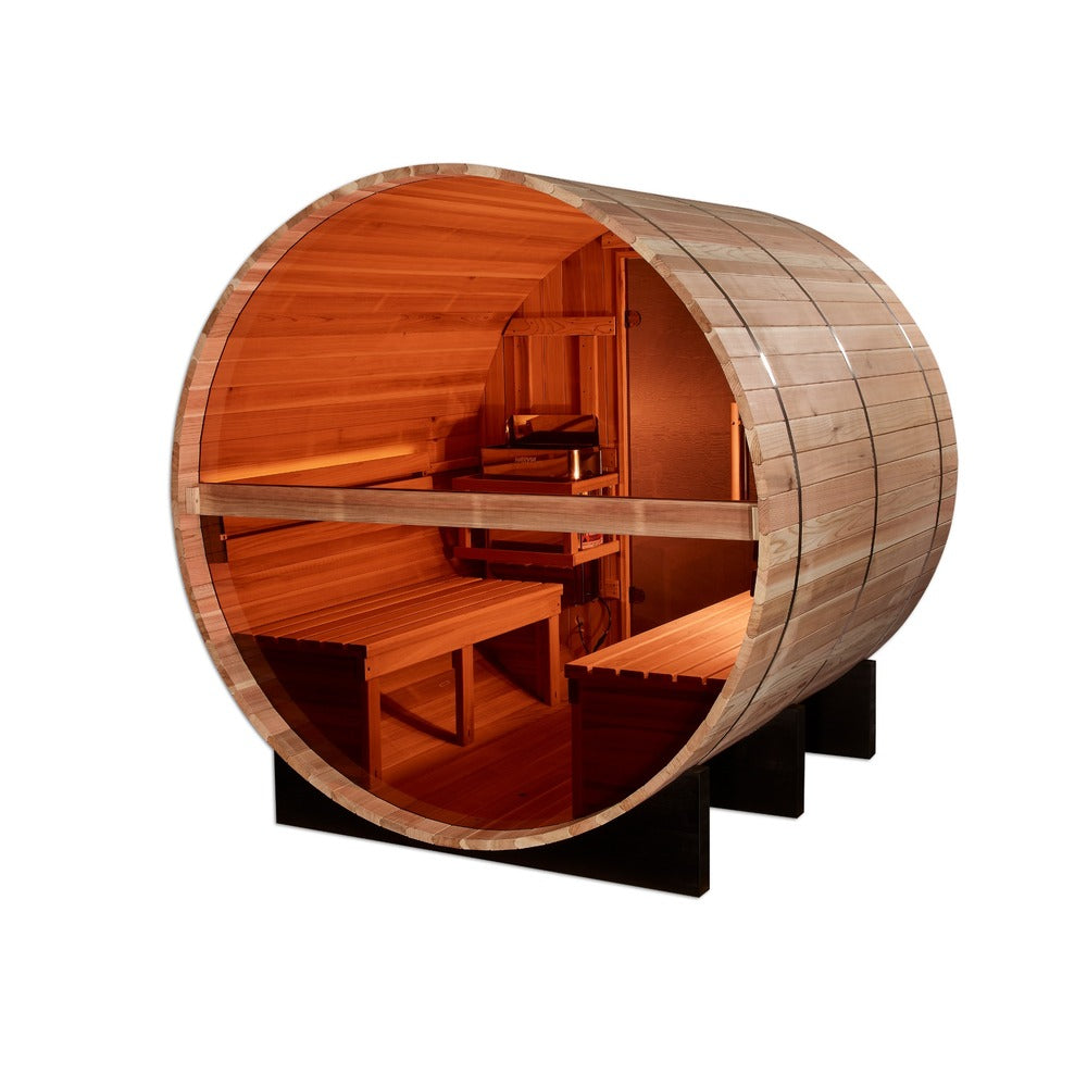 Golden Designs Zurich 4 Person Outdoor Barrel Traditional Sauna rear view