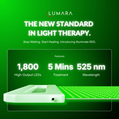Lumara chief engineer holding the Illuminate Green V1 light therapy panel