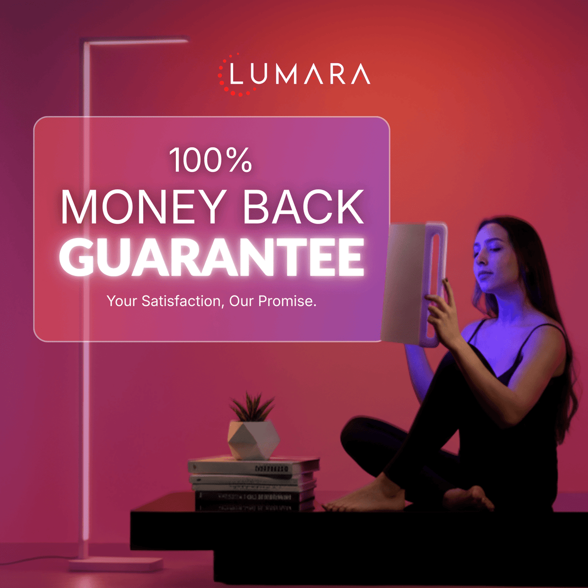 Woman using the Lumara Illuminate Blue V1 panel at home