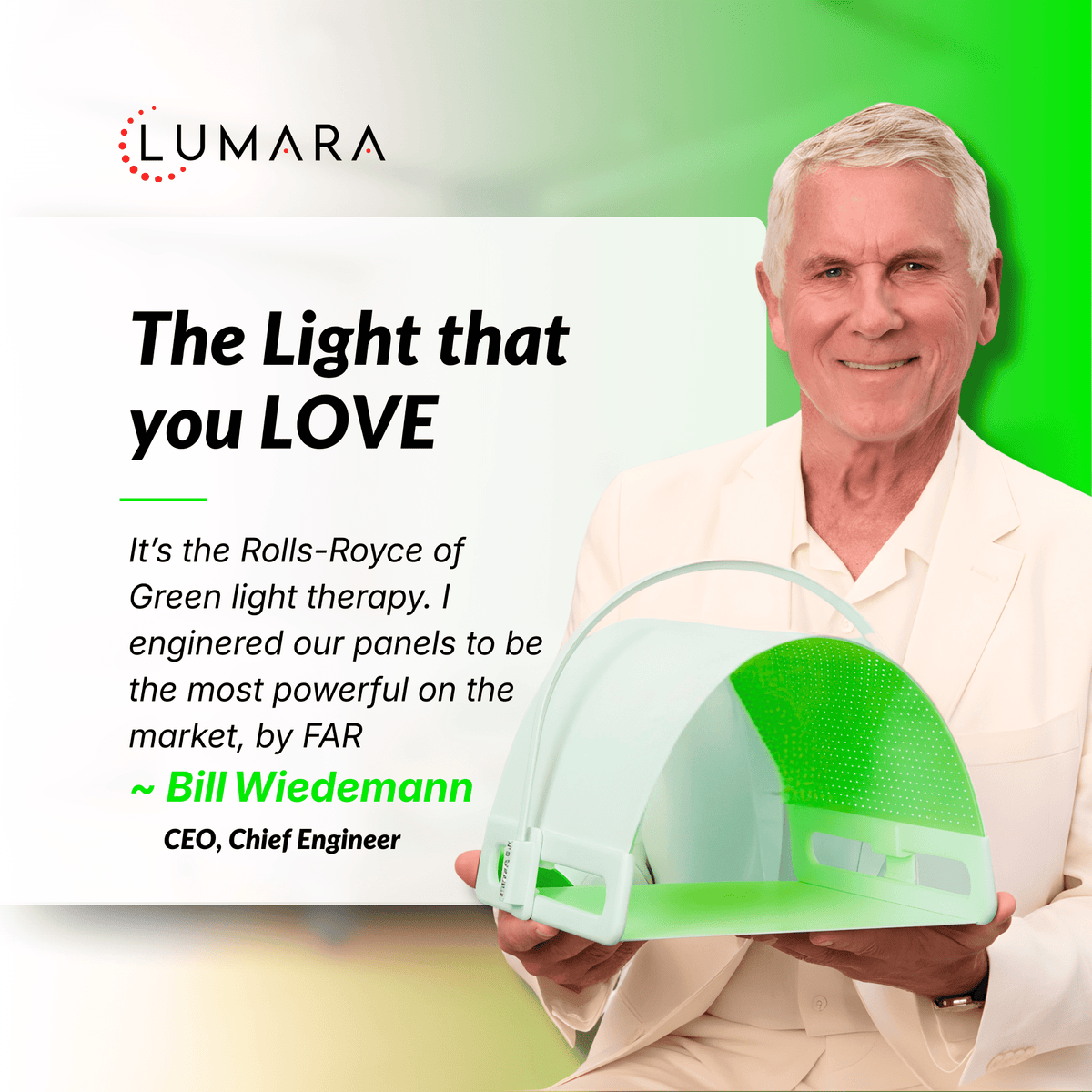 Lumara Illuminate Green V1 panel with carrying case, goggles, power supply and adjustable strap