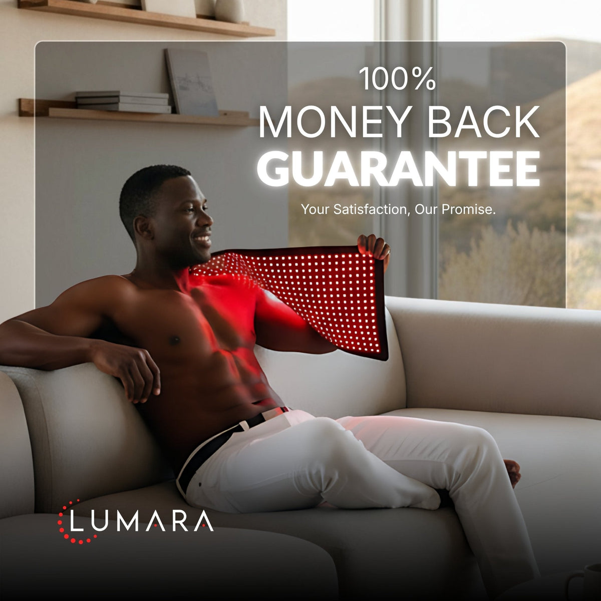Man using the Lumara Pad over his shoulder at home