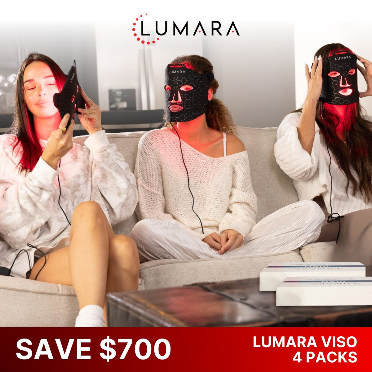 Four pack of Lumara VISO red light therapy face masks